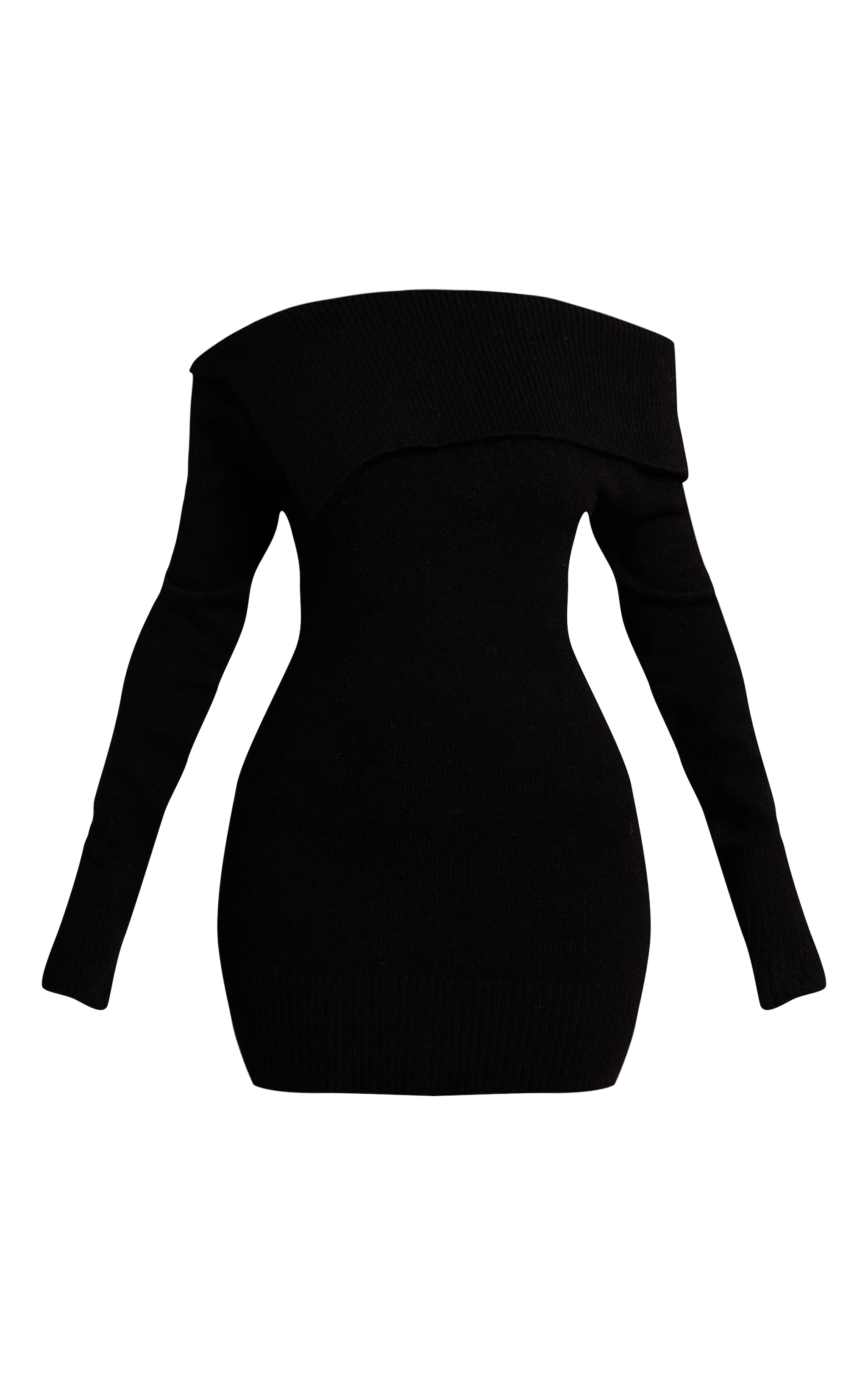 Petite Black Knitted Foldover Asymmetric Dress image 5