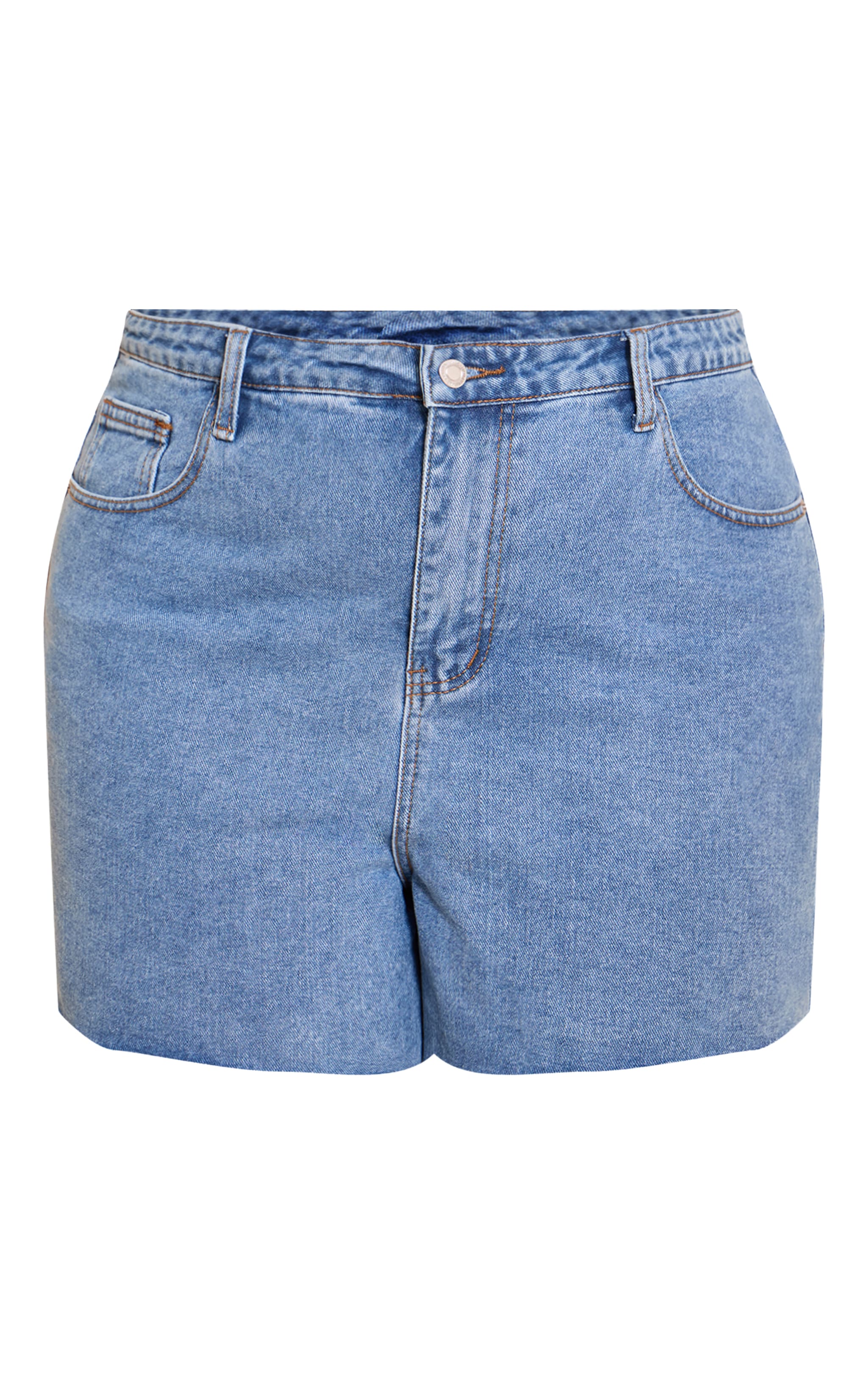 Plus Mid Blue Wash Raw Hem Denim Hotpants image 6