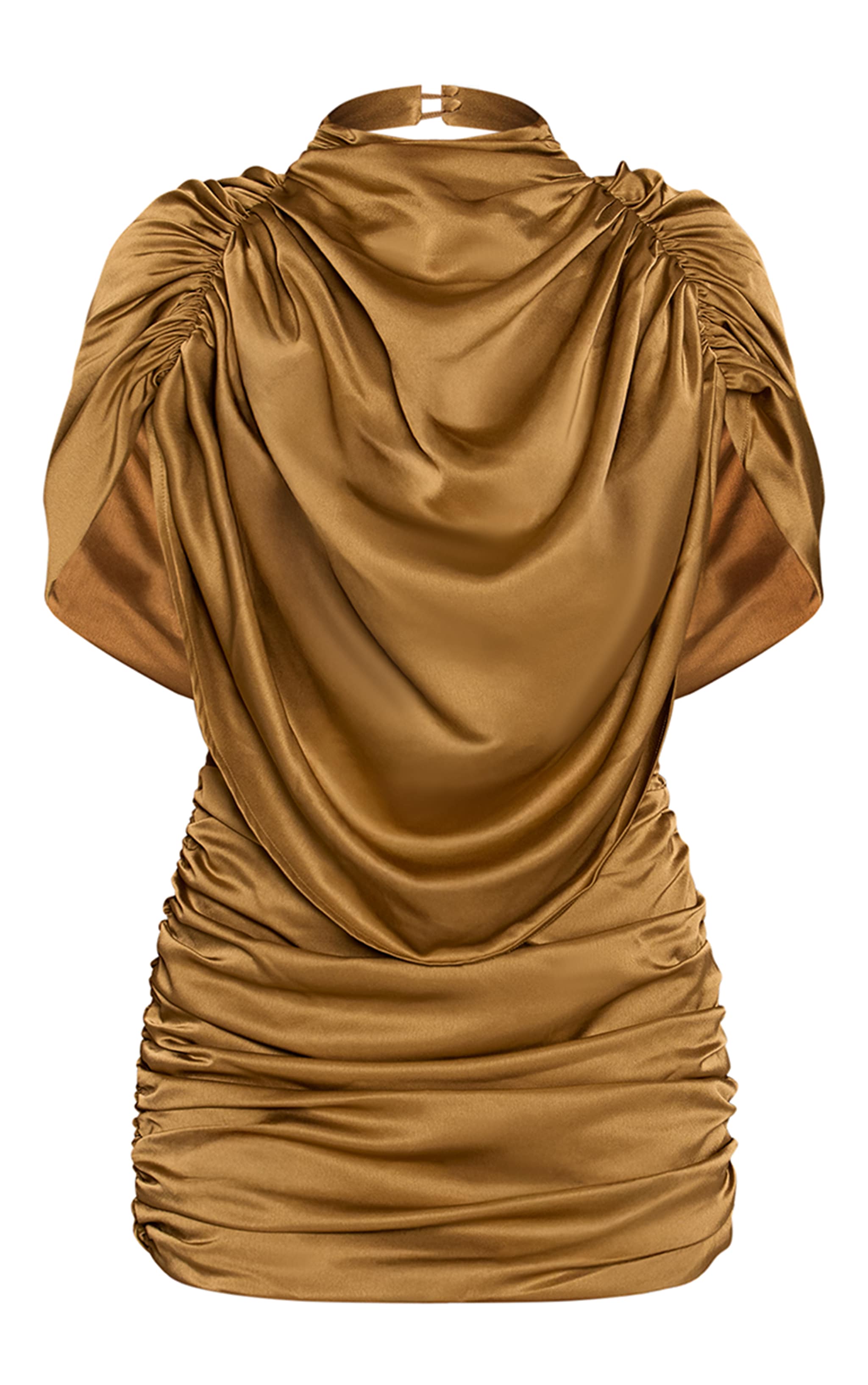 Golden Olive Satin Ruched Overlay Mini Dress image 5