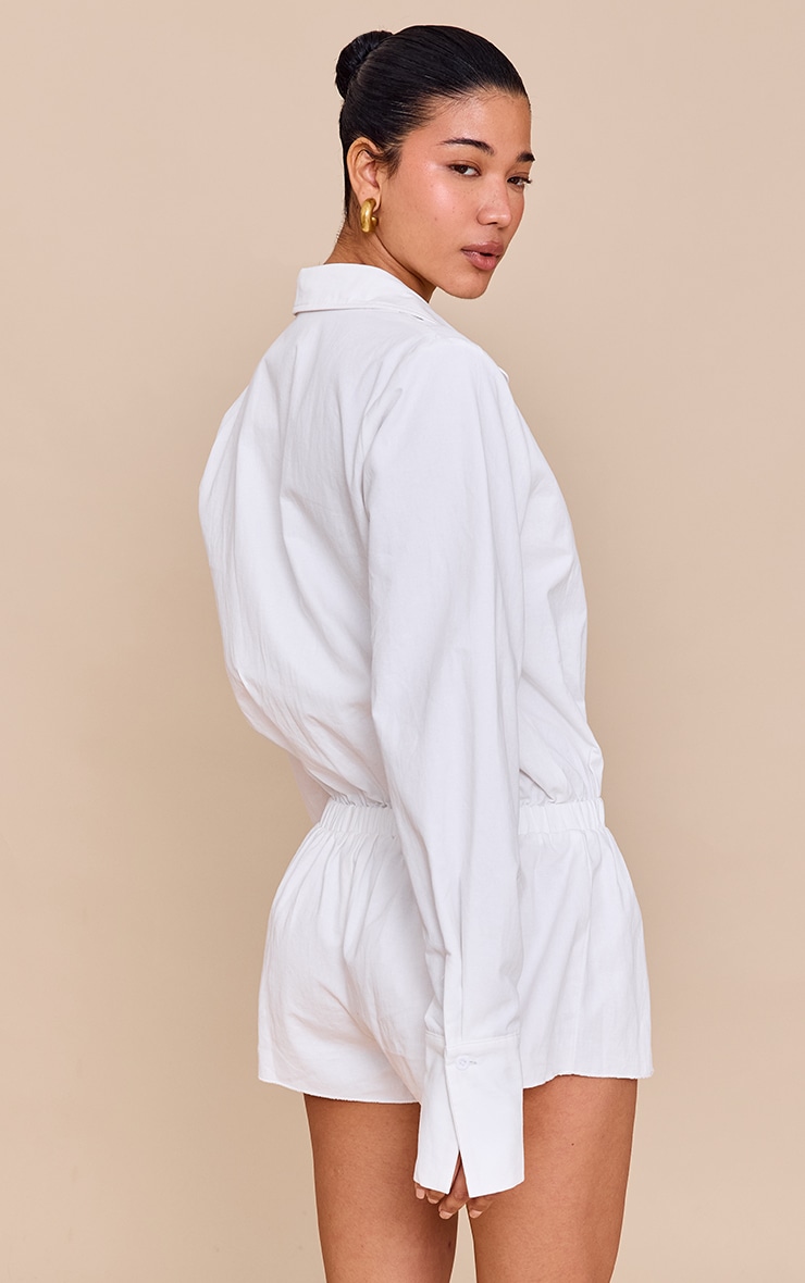 Combishort jupe-short en coton blanc froncé à détail chemise et étages image 2