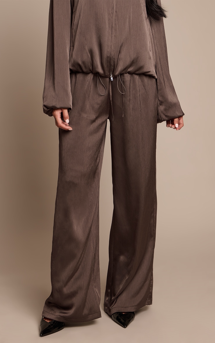 Charcoal Grey Textured Satin Drawstring Straight Leg Pant image 2
