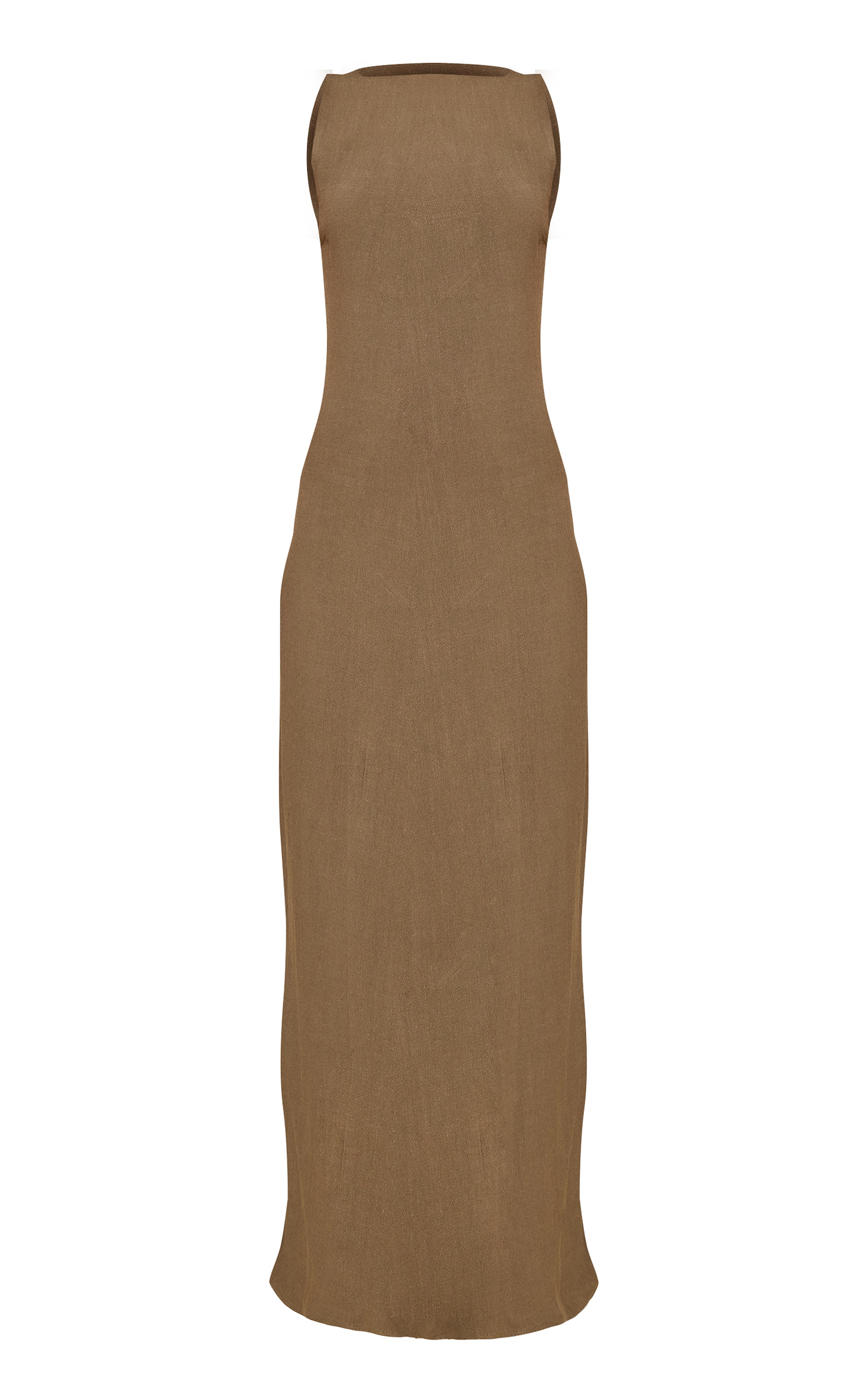 Tall Khaki Textured Boat Neck Low Back Maxi Dress image 5