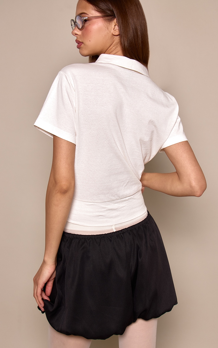 Black Woven Puffball Drawstring Shorts image 3