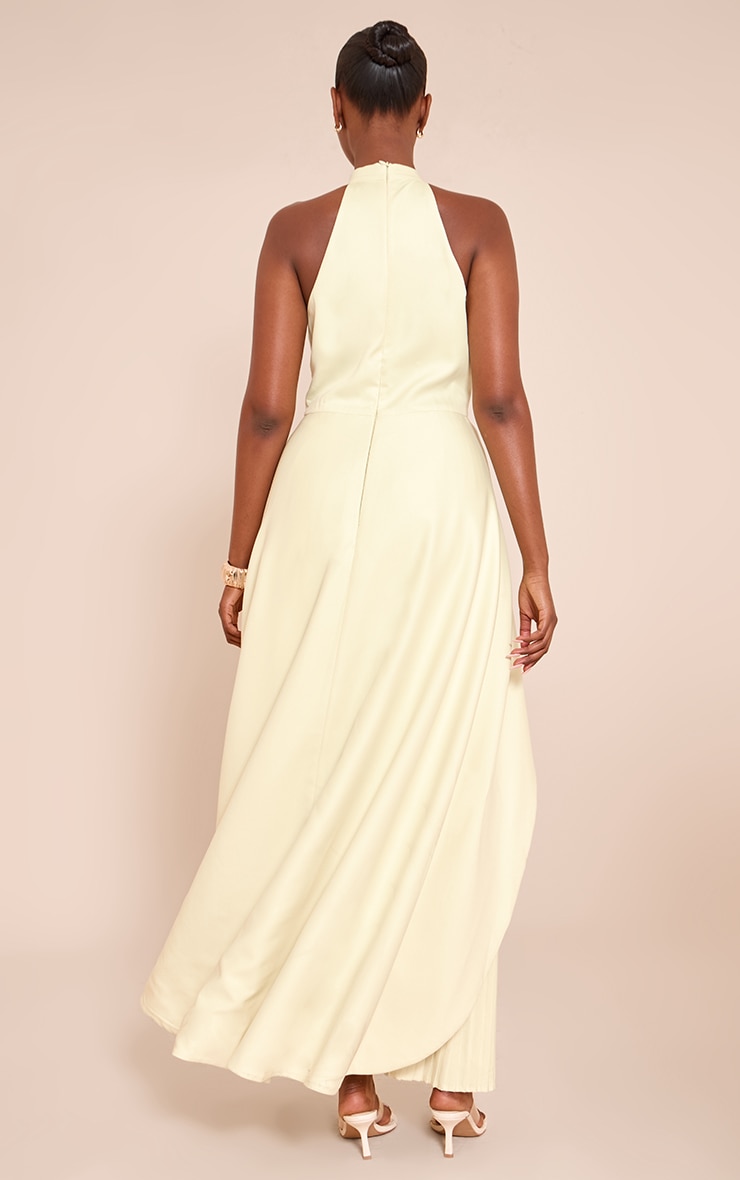 Lemon Woven Halterneck Pleated Underlay Maxi Dress image 2