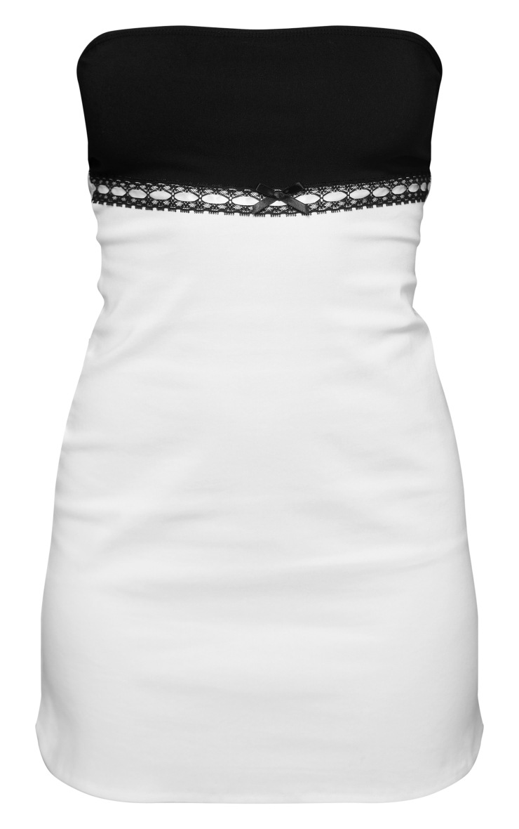 Cream Lace Trim Bow Detail Bandeau Mini Dress | Dresses