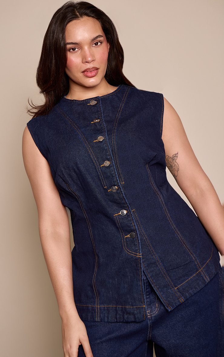 Plus Indigo Longline Sleeveless Denim Top