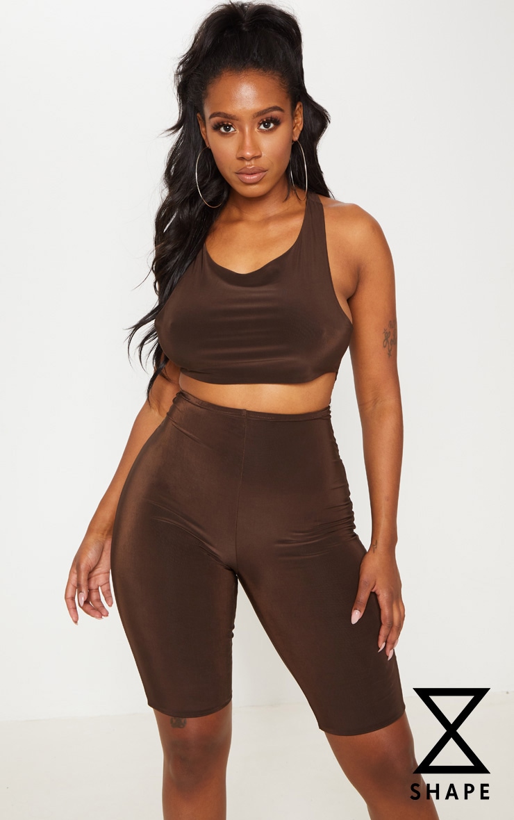 Shape Chocolate Brown Slinky Unitard Curve PrettyLittleThing AUS