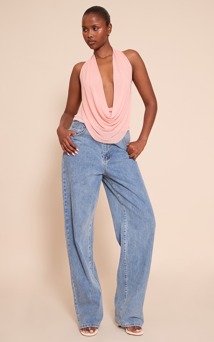 Peach Mesh Halter Neck Top image 3