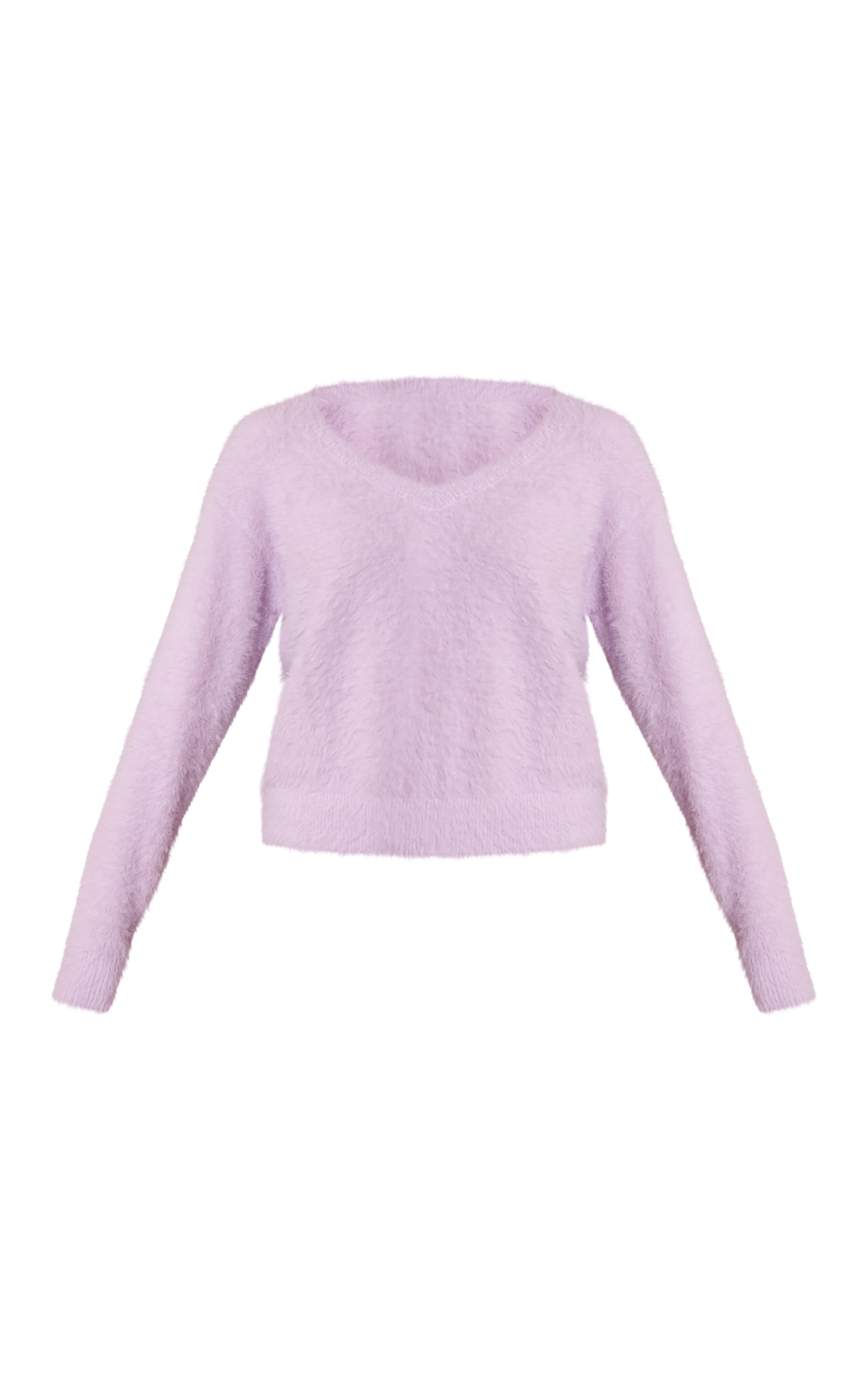 Lilac Fluffy V Neck Knitted Oversized Sweater image 5