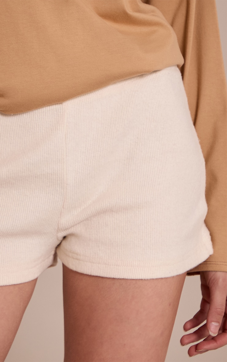 Cream Thick Brushed Rib Hot Pant image 5