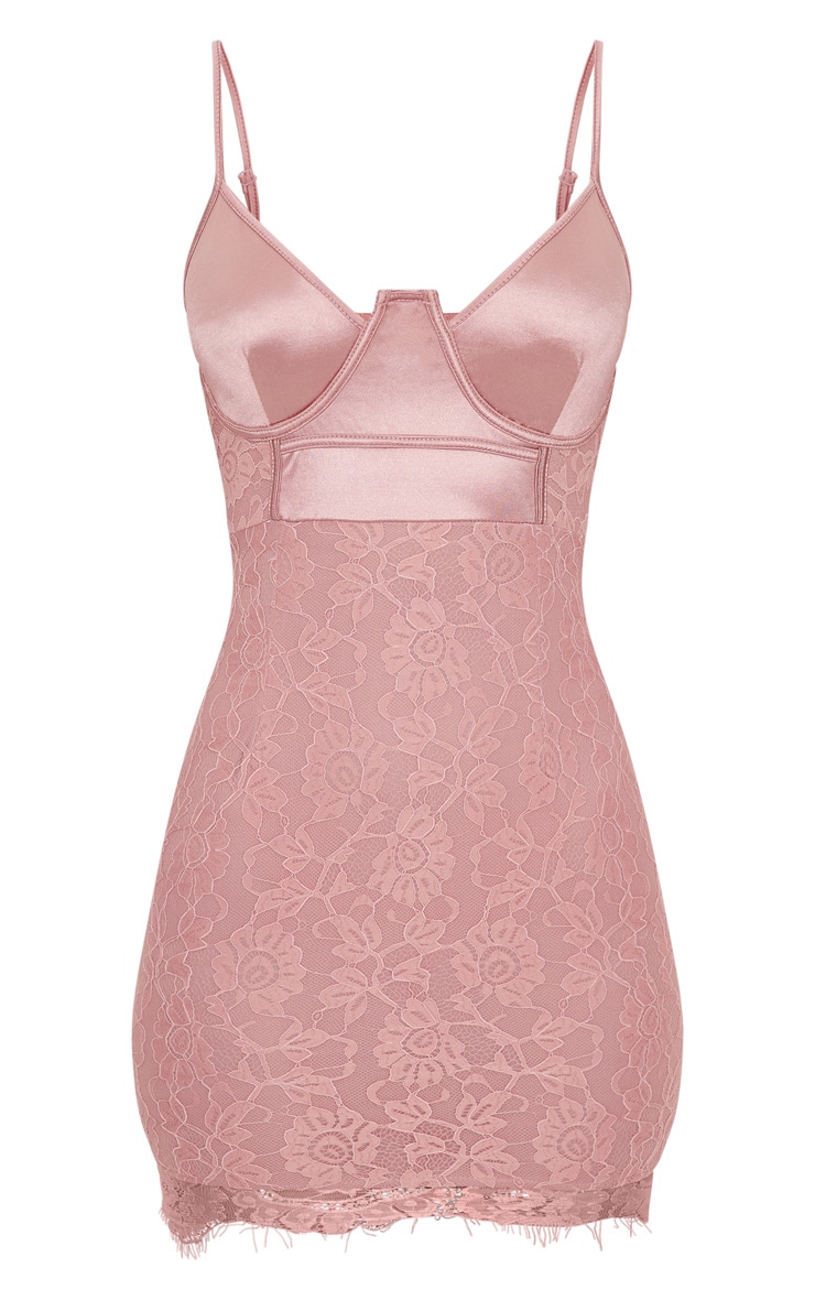 dusty pink satin top bustier lace bodycon dress