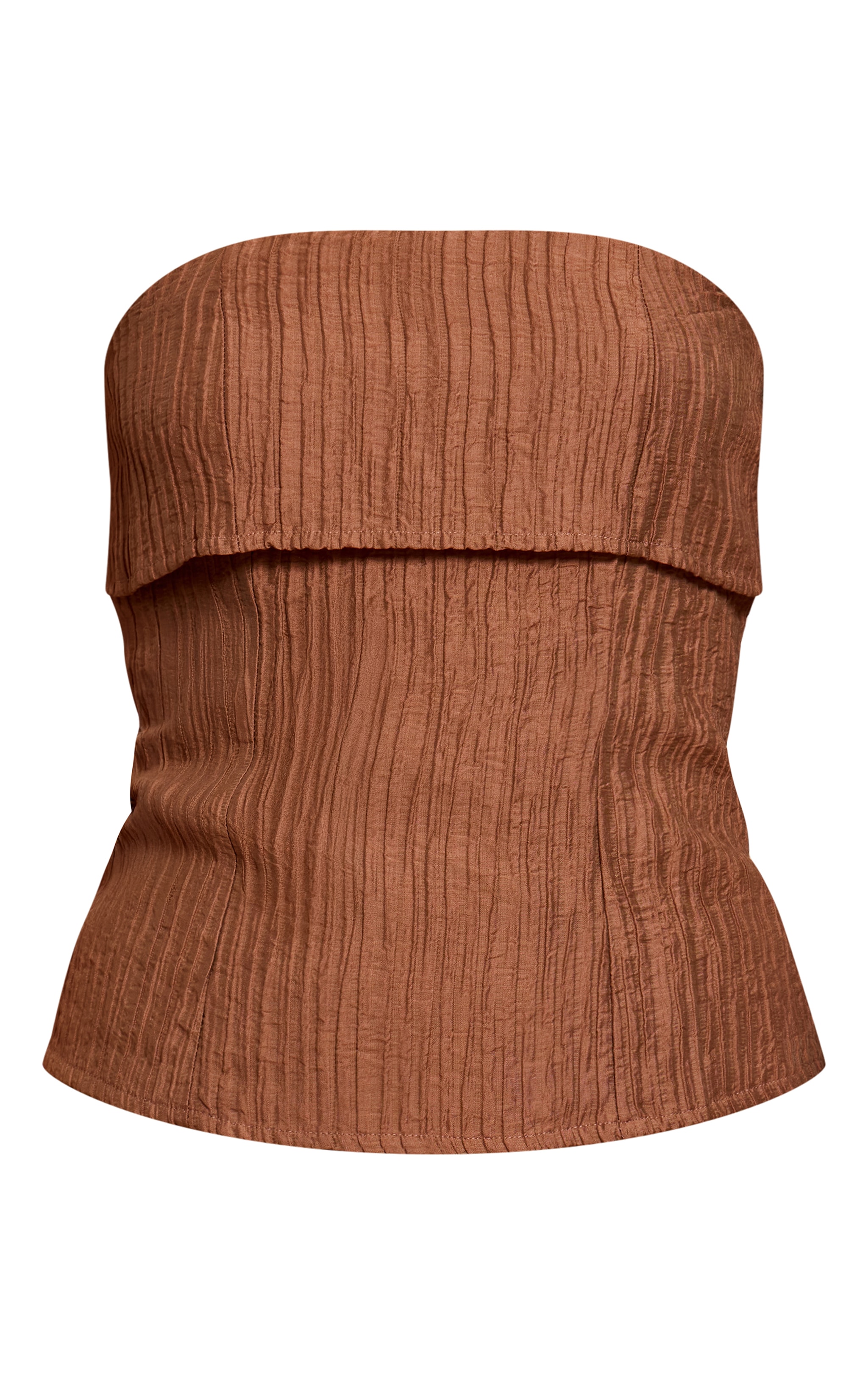 Chocolate Textured Woven Fold Over Bandeau Top image 5