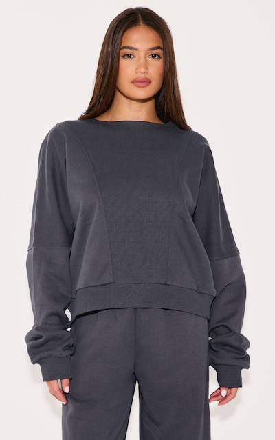 Sweat oversize gris anthracite à parties côtelées