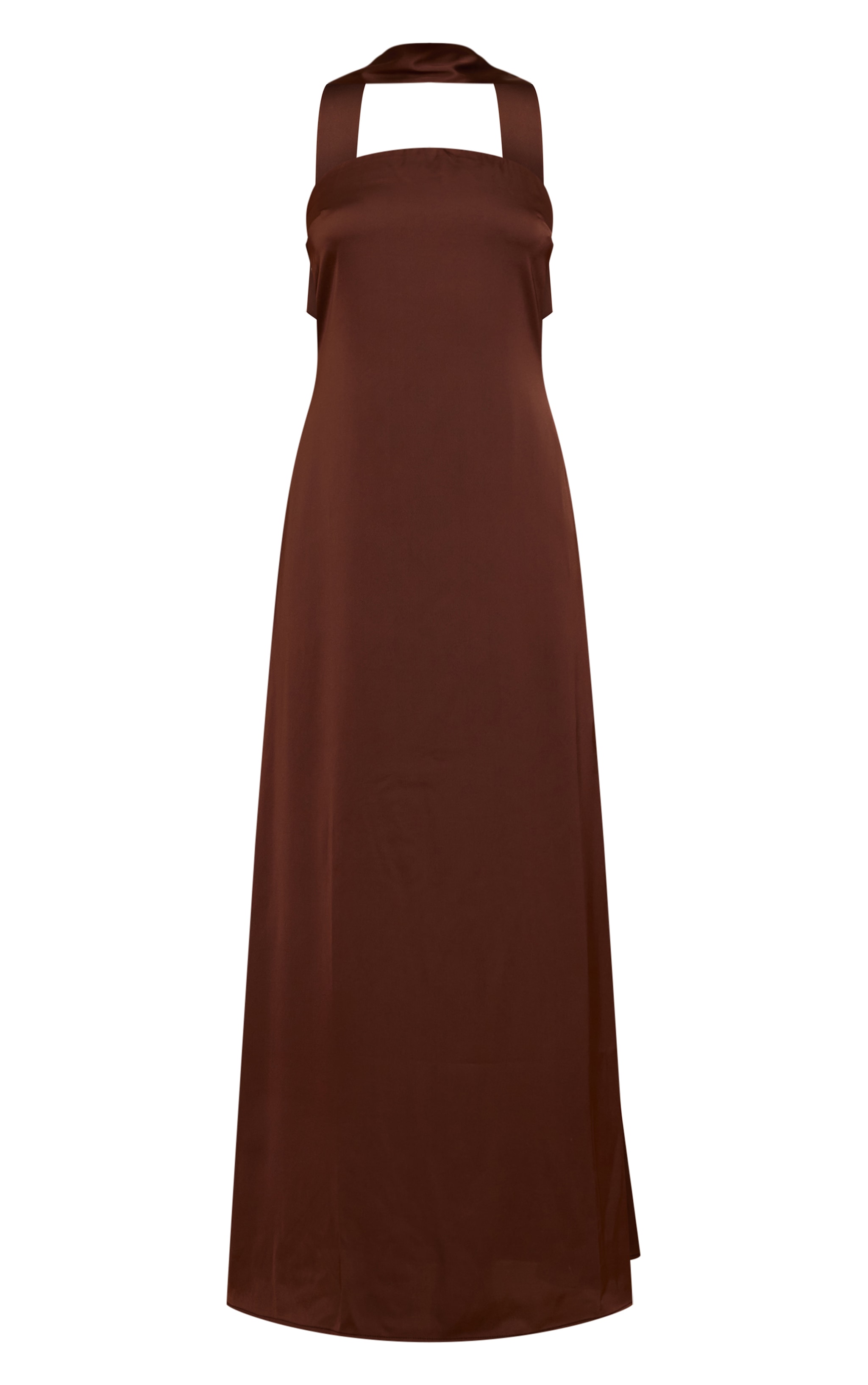 Chocolate Satin Bandeau Scarf Detail Maxi Dress image 5