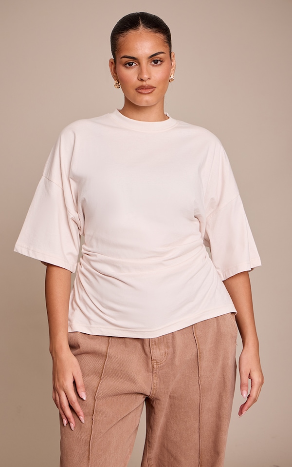 Plus Cream Ruched Side Detail T Shirt