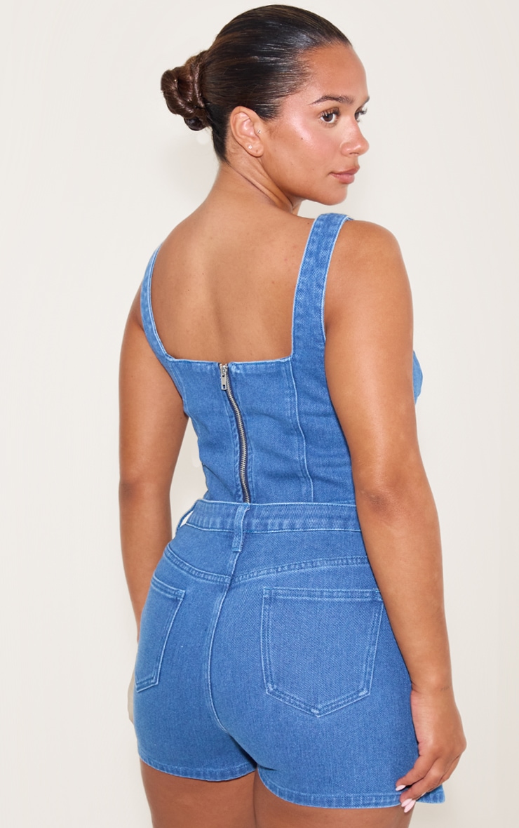 Shape Dark Blue Stretch Denim Gold Trim Corset Top image 2