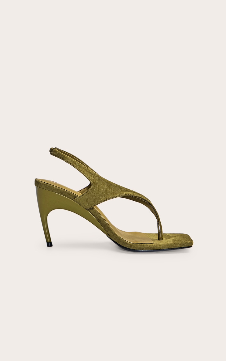 Sandales style tongs carrées en suédine vert olive à talon image 2