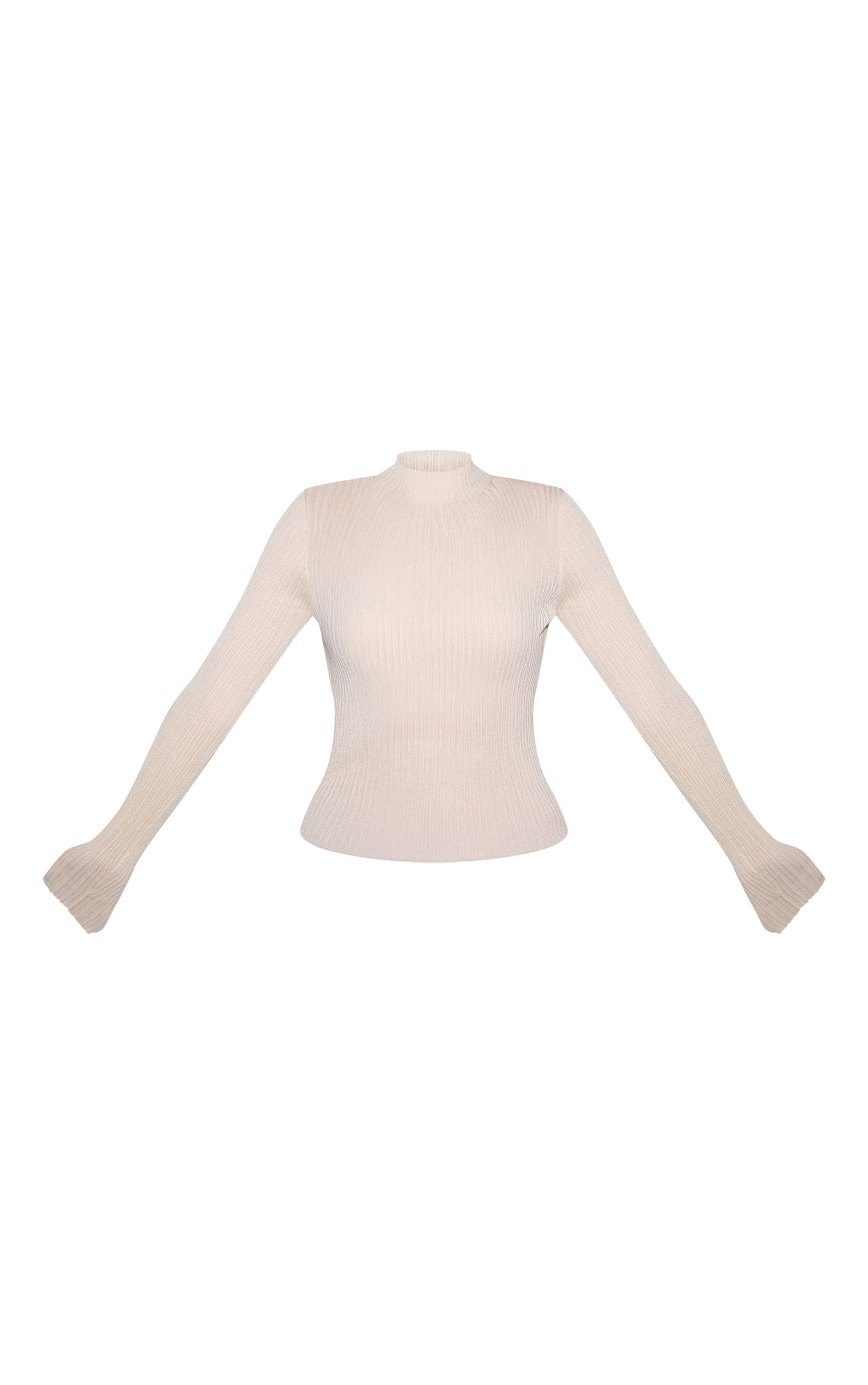 Top en maille tricot crème au beurre transparente à col montant et manches longues image 5