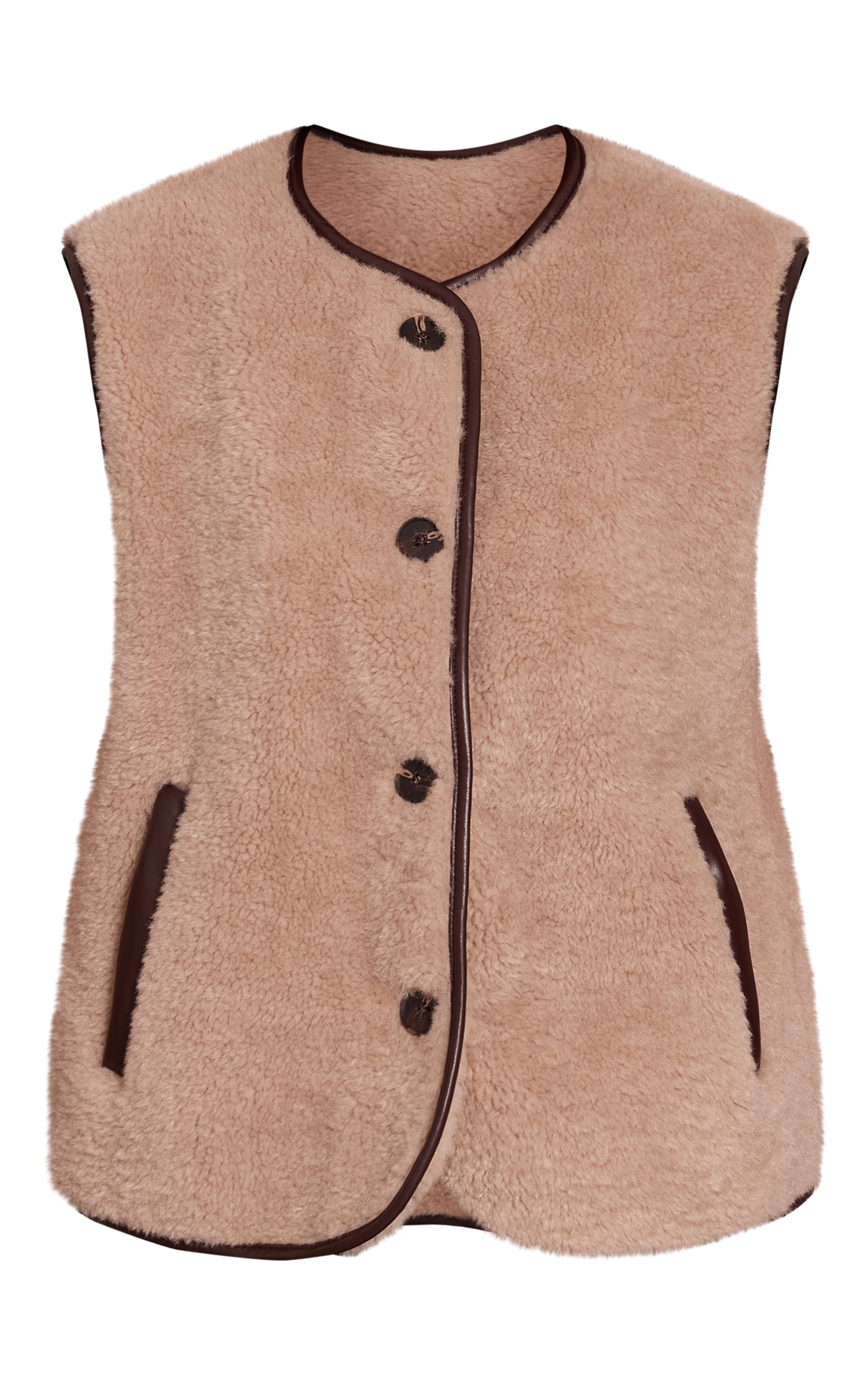 Gilet en imitation mouton beige à brodures en PU image 5