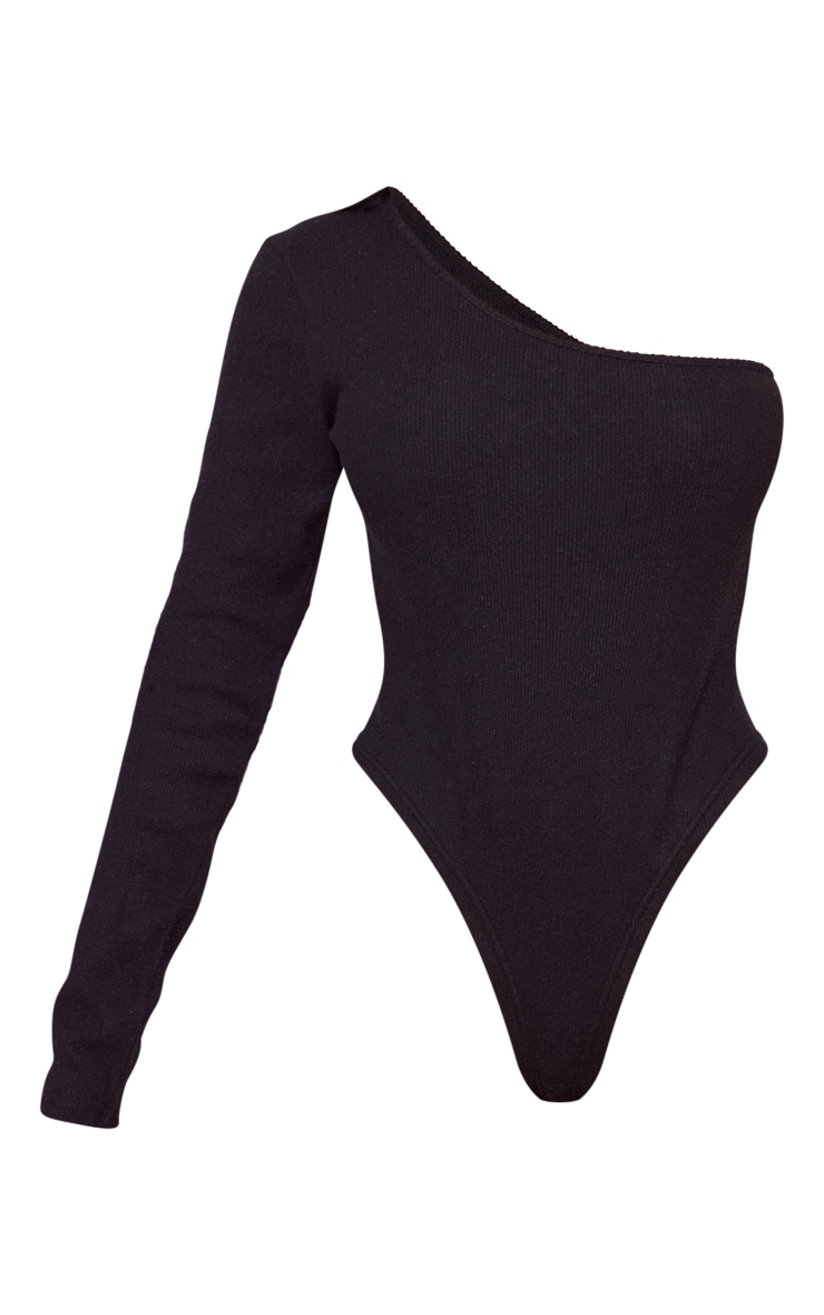 Black Brushed Rib One Shoulder Bodysuit image 5