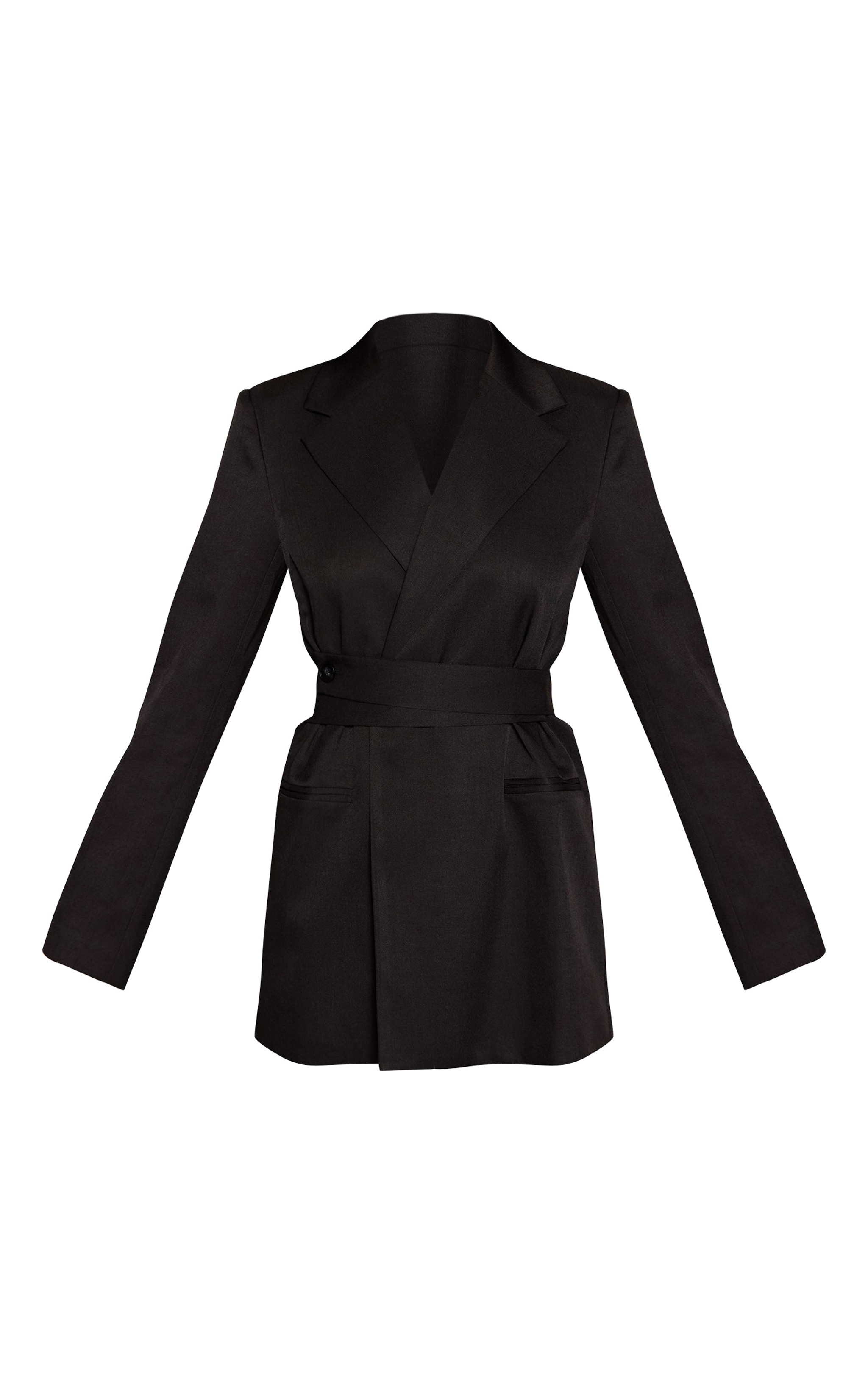 Black Tailored Wrap Belt Detail Blazer Dress image 5