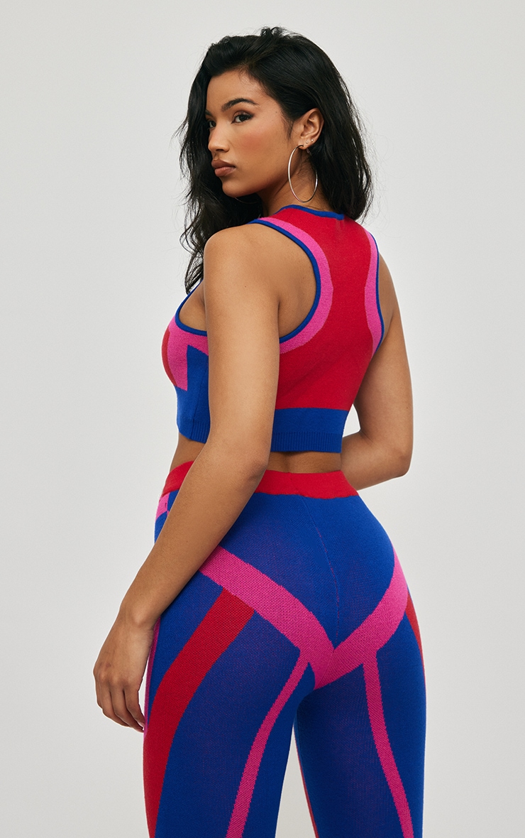 Red Color Block Knit Leggings image 4