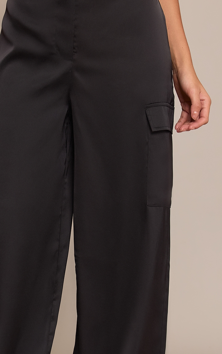 Black Satin Wide Leg Cargos image 4