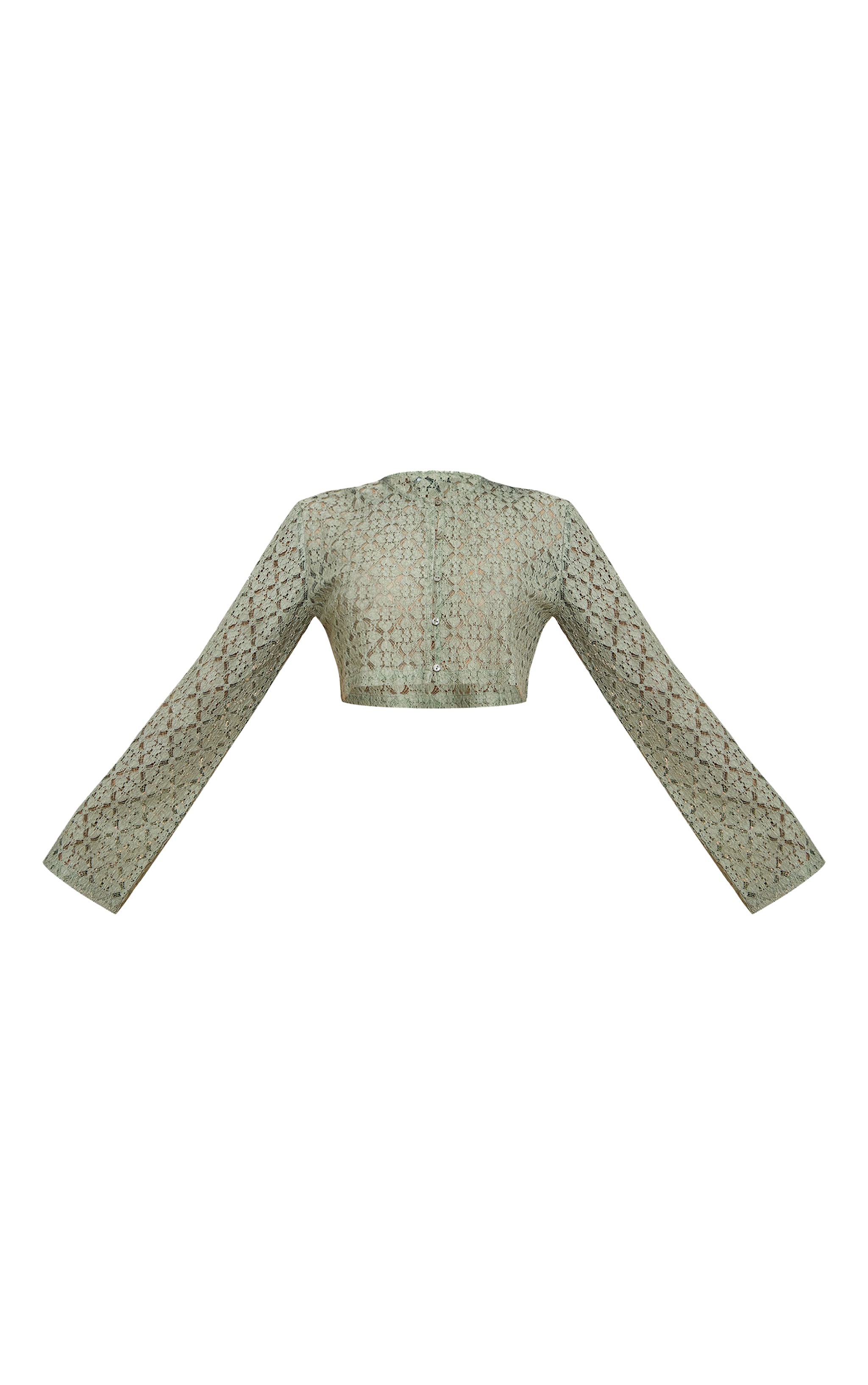 Khaki Lace Button Detail Crop Top image 5