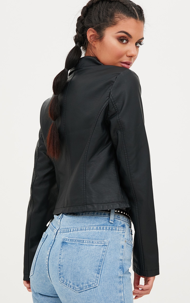 Black PU Biker Jacket With Pocket Detail. Coats & Jackets