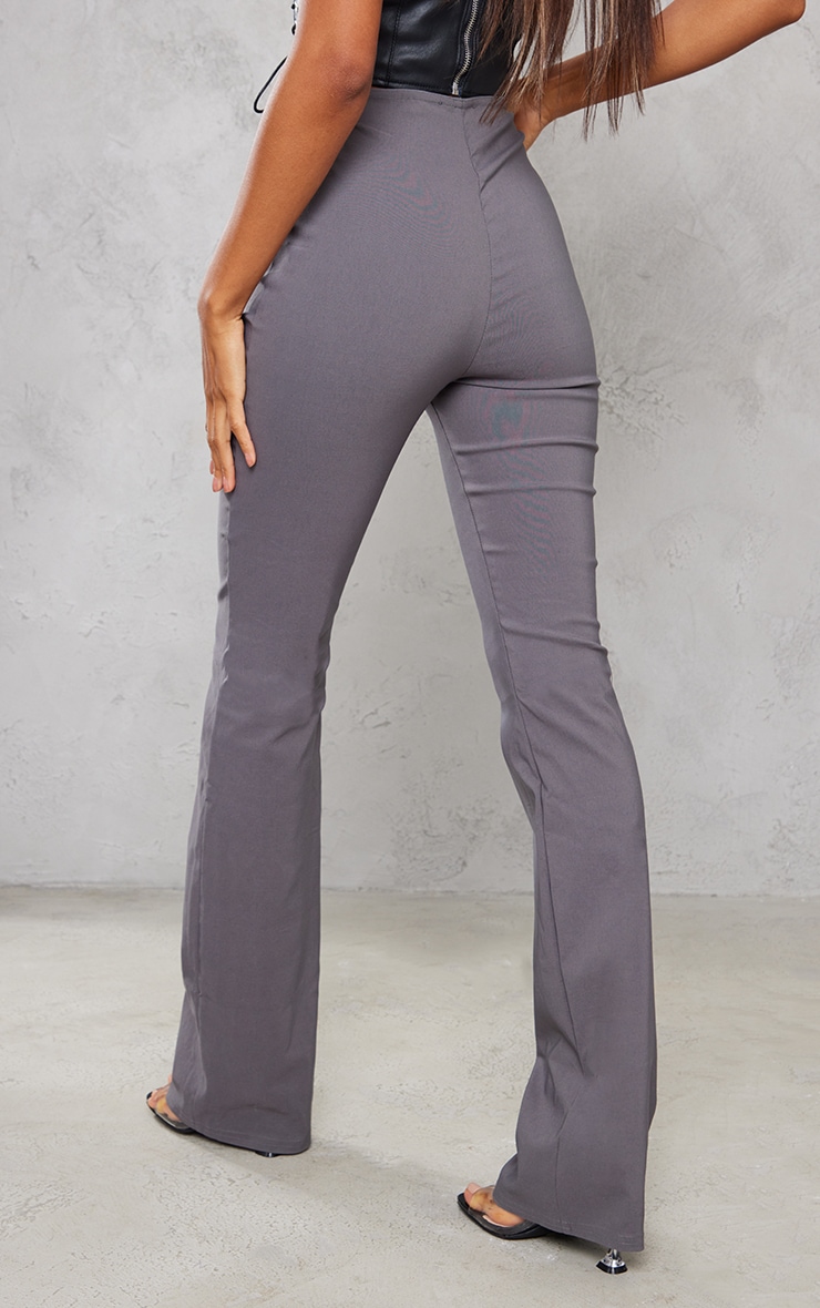 Charcoal Grey Stretch Dip Waist Flare Pants image 3