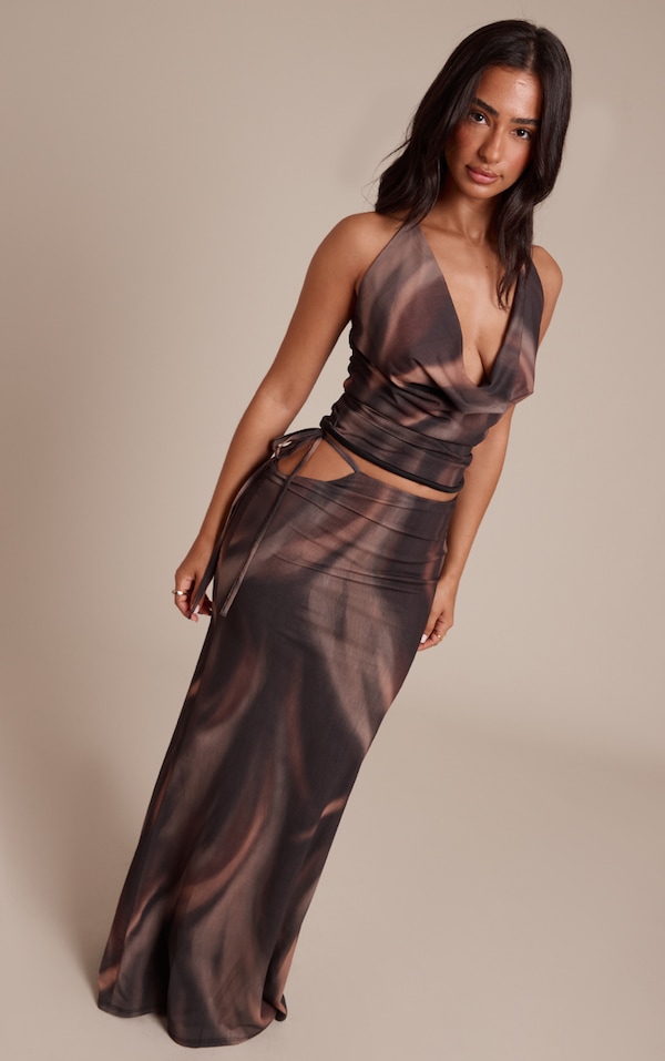 Petite Dark Printed Low Rise Maxi Skirt