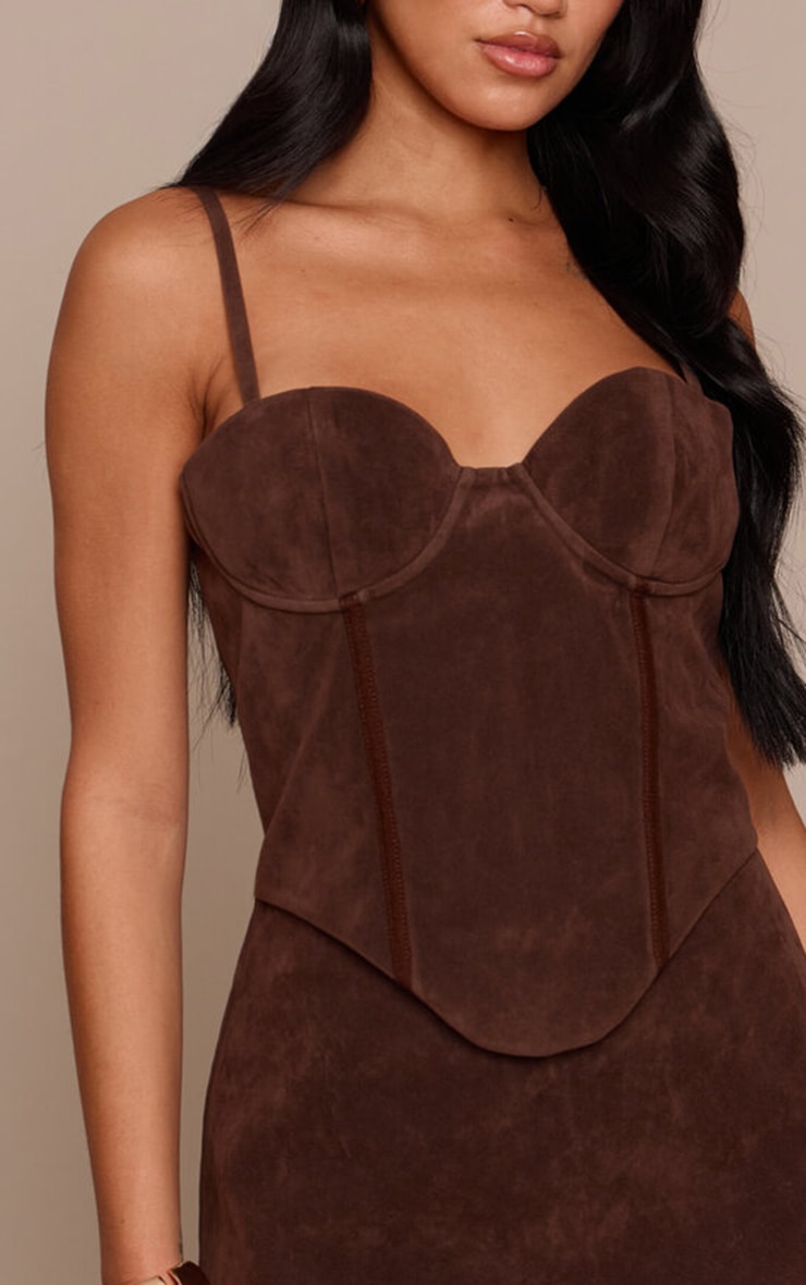 Chocolate Suede Corset Detail Mini Shift Dress image 4
