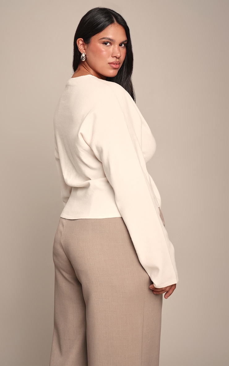 Plus Cream Cocoon Sleeve Cinched Long Sleeve T Shirt image 2