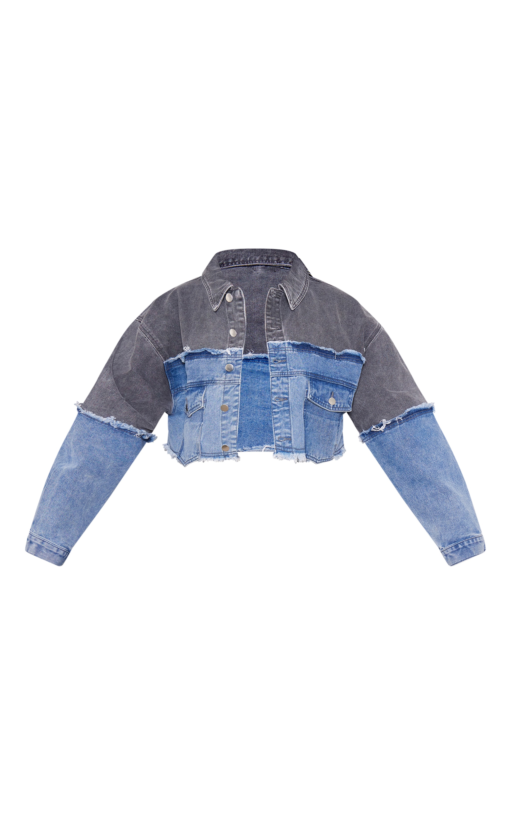 Plus Washed Blue Contrast Panel Crop Denim Jacket image 5