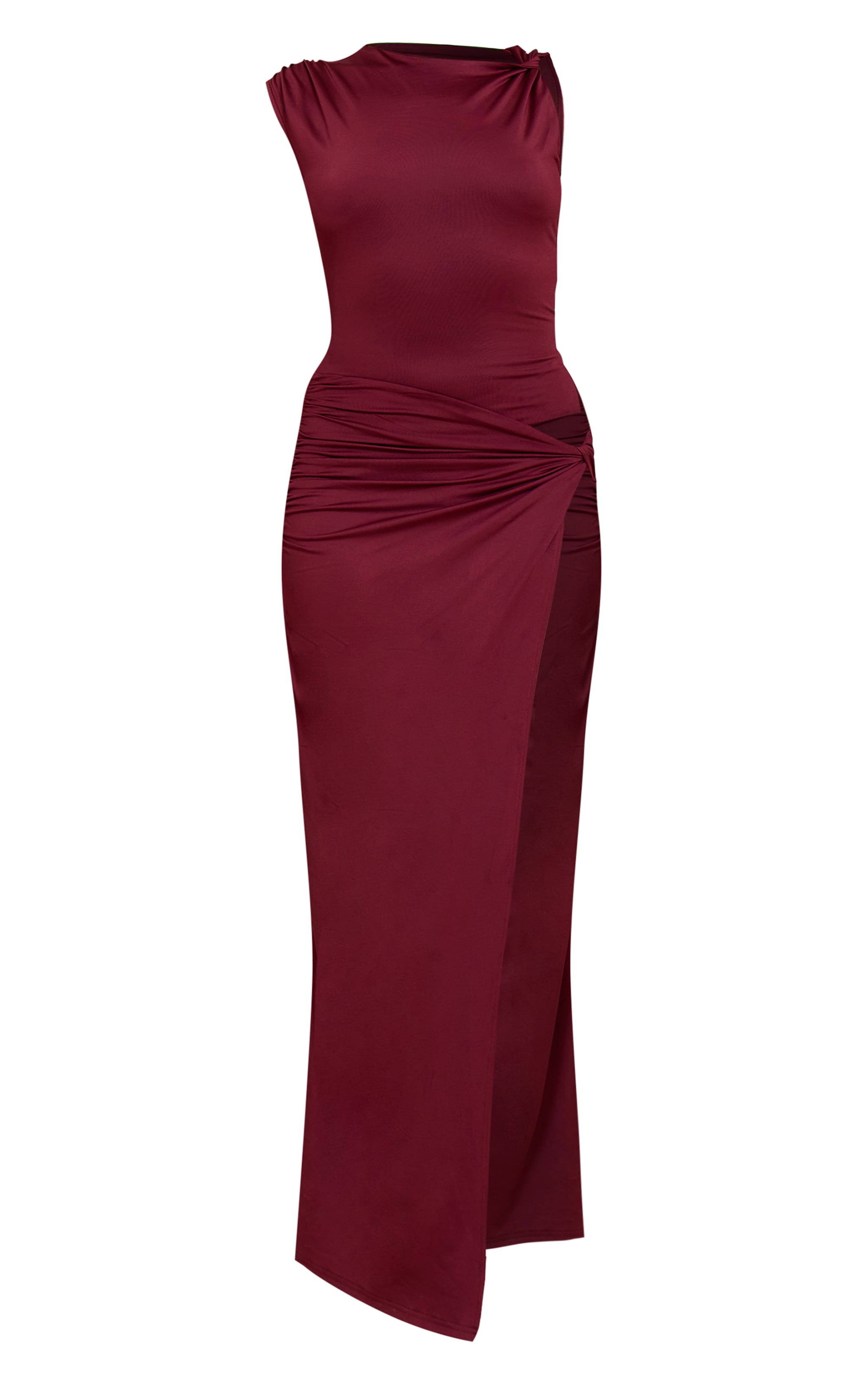 Robe longue prune foncé froncée à découpe image 5