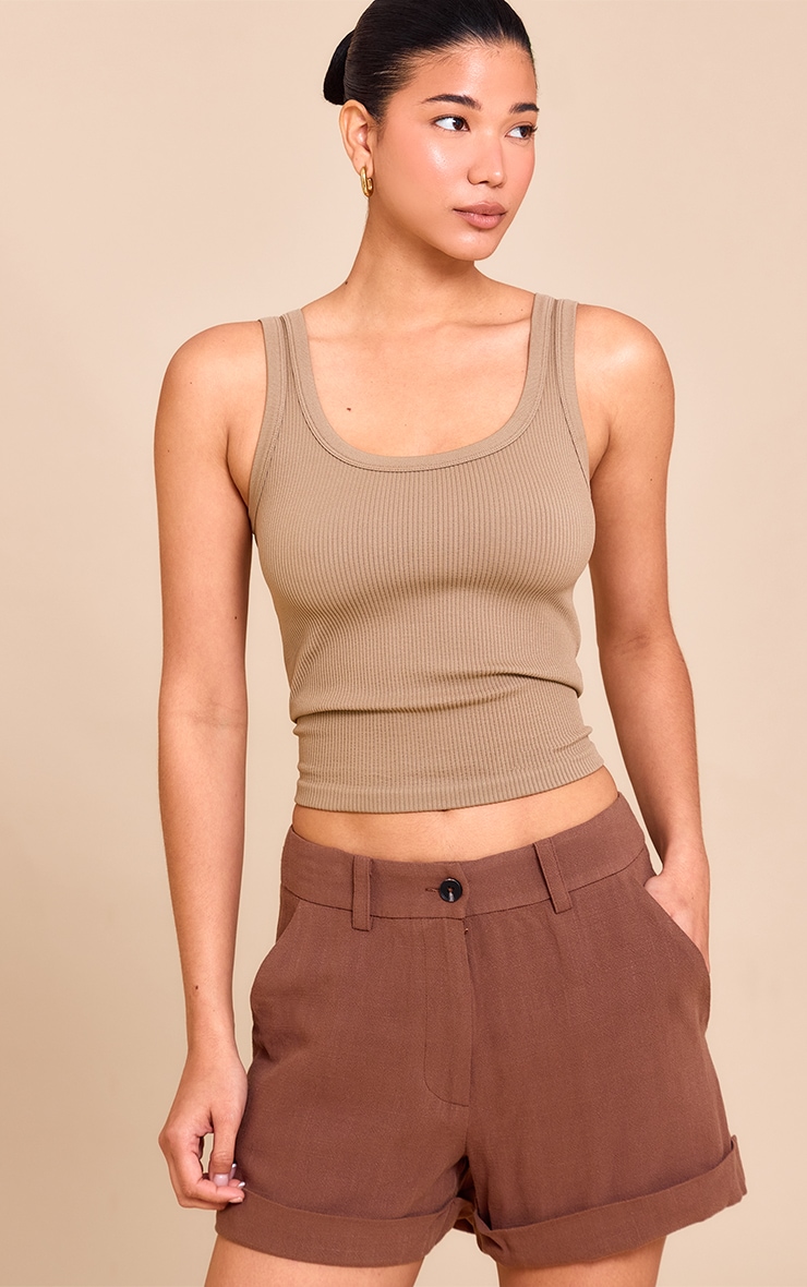 Chocolate Tailored Linen Look Shorts image 4