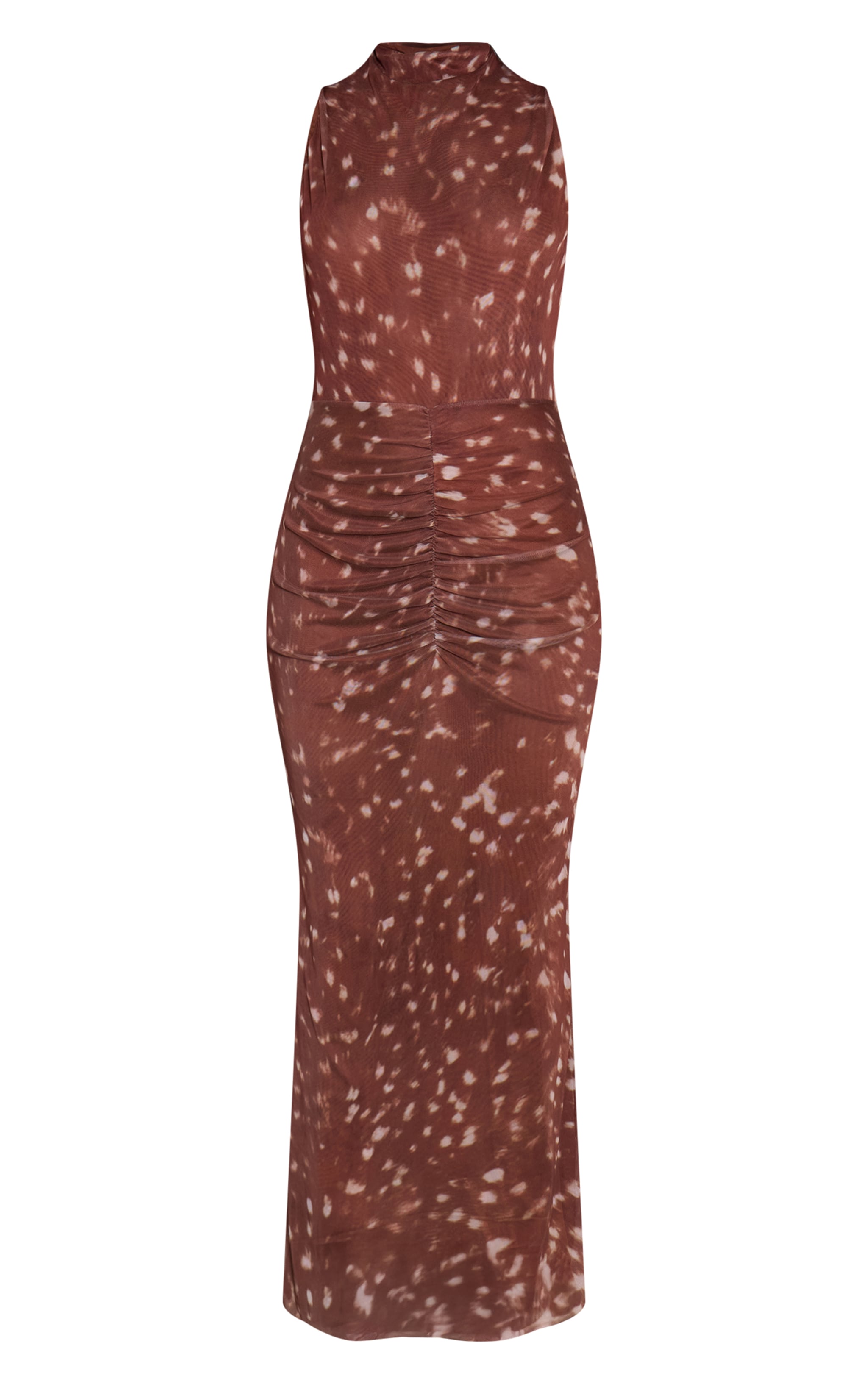 Brown Deer Printed Mesh High Neck Midaxi Dress image 5