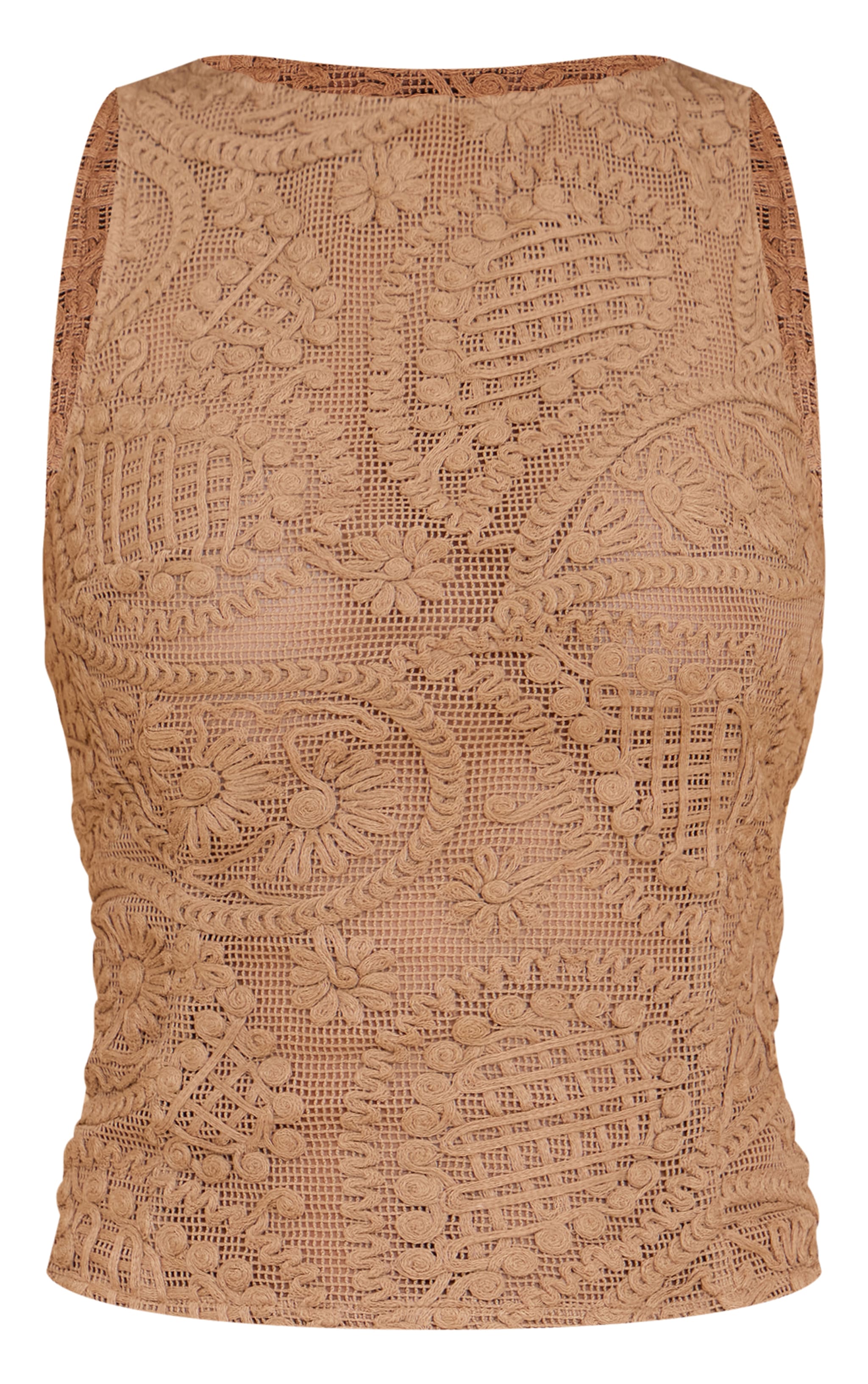 Taupe Embroidered Boatneck Vest Top image 5