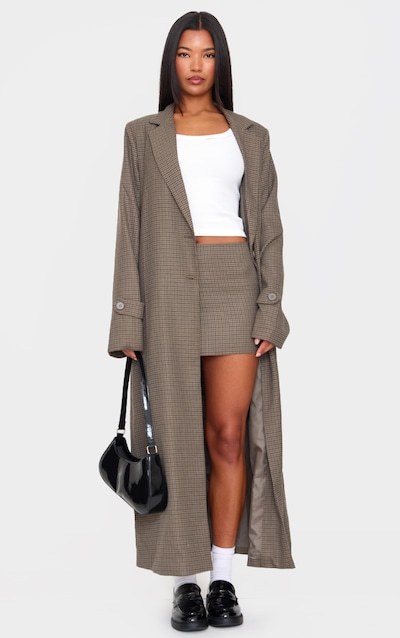 Khaki Check Print Oversized Trench Coat