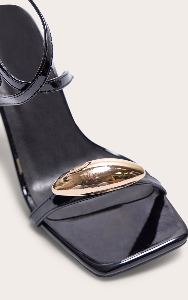 Black Patent PU Square Toe Metal Trim High Stiletto Heeled Sandals image 4