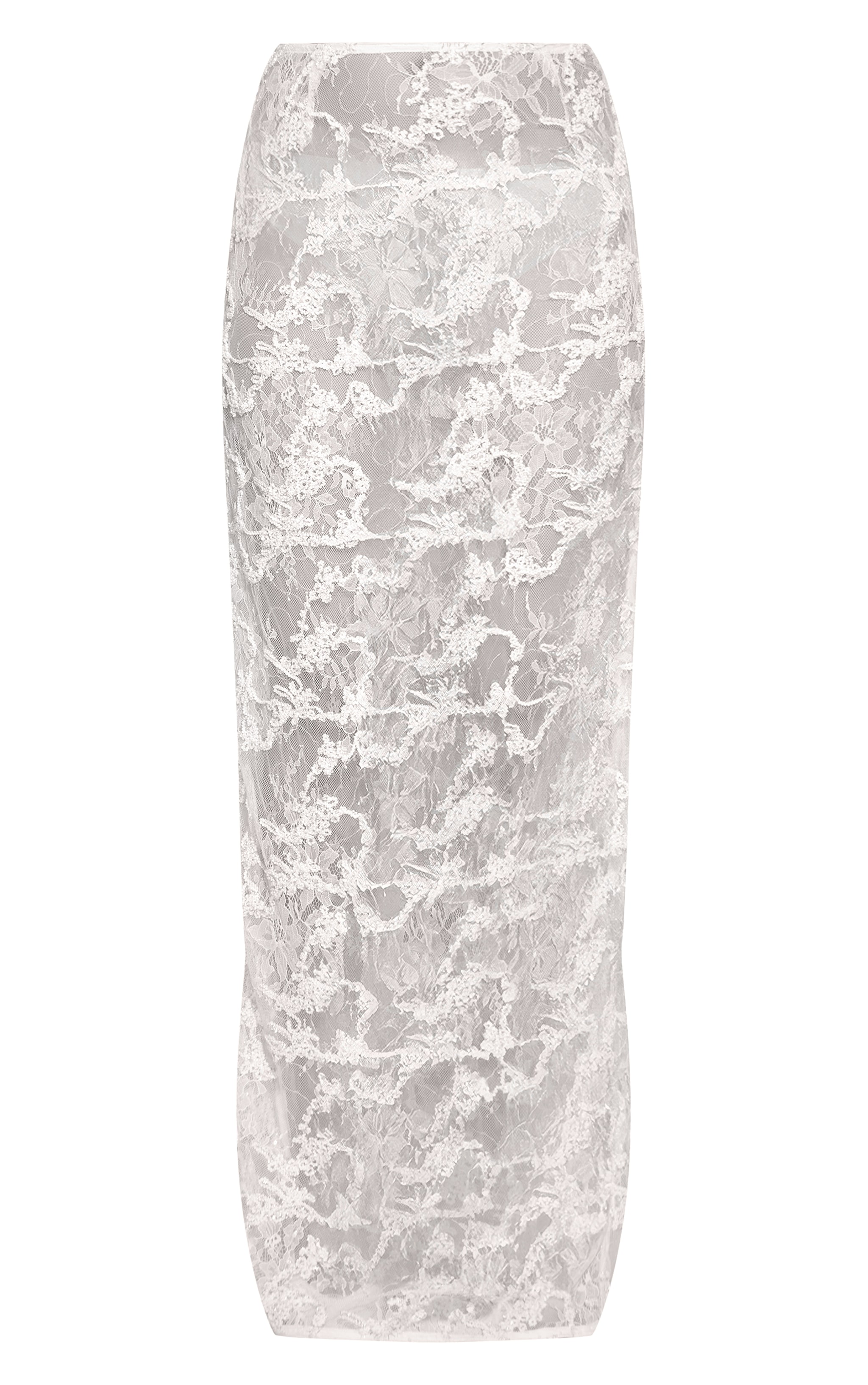 Cream Lace Sequin Sheer Maxi Skirt image 5