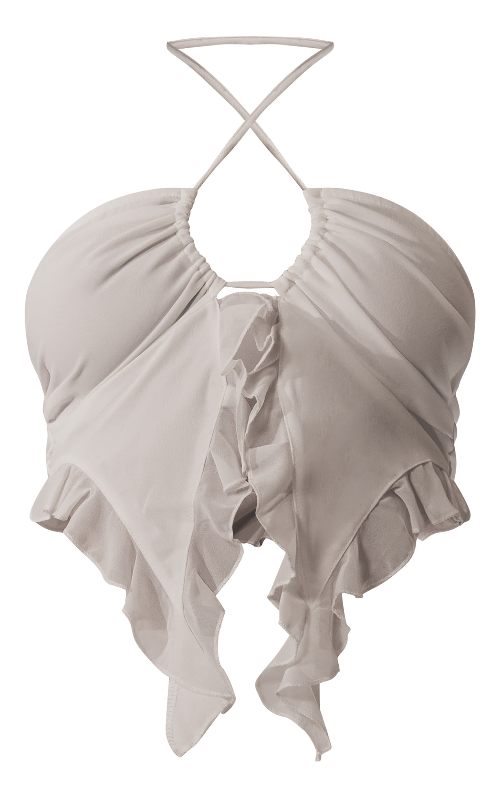 White Ruffle Detail Halterneck Crop Top image 5