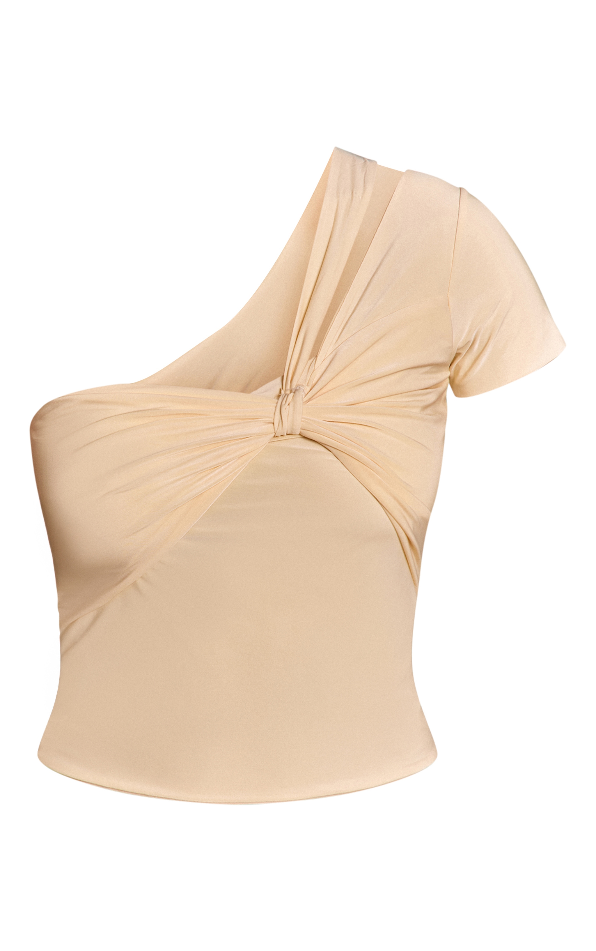 Cream Double Layer Slinky Bust Detail One Shoulder Top image 5