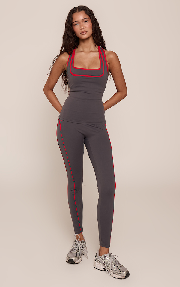 Charcoal Pocket Front Contrast Seam Gym Legging