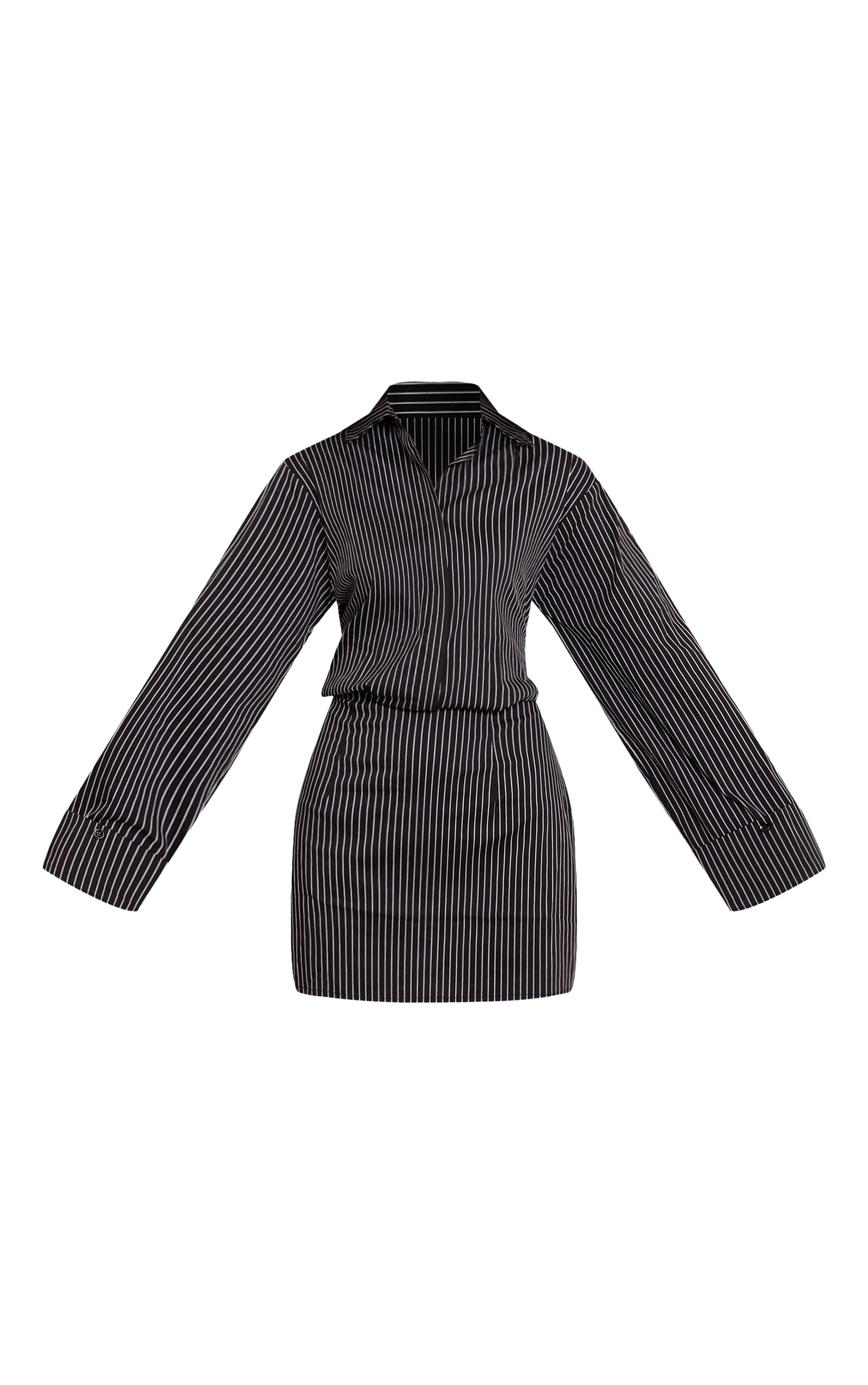 Black Pinstripe Button Down Shirt Dress image 5