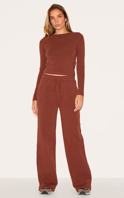 Chocolate Interlock Wide Leg Split Hem Track Pants