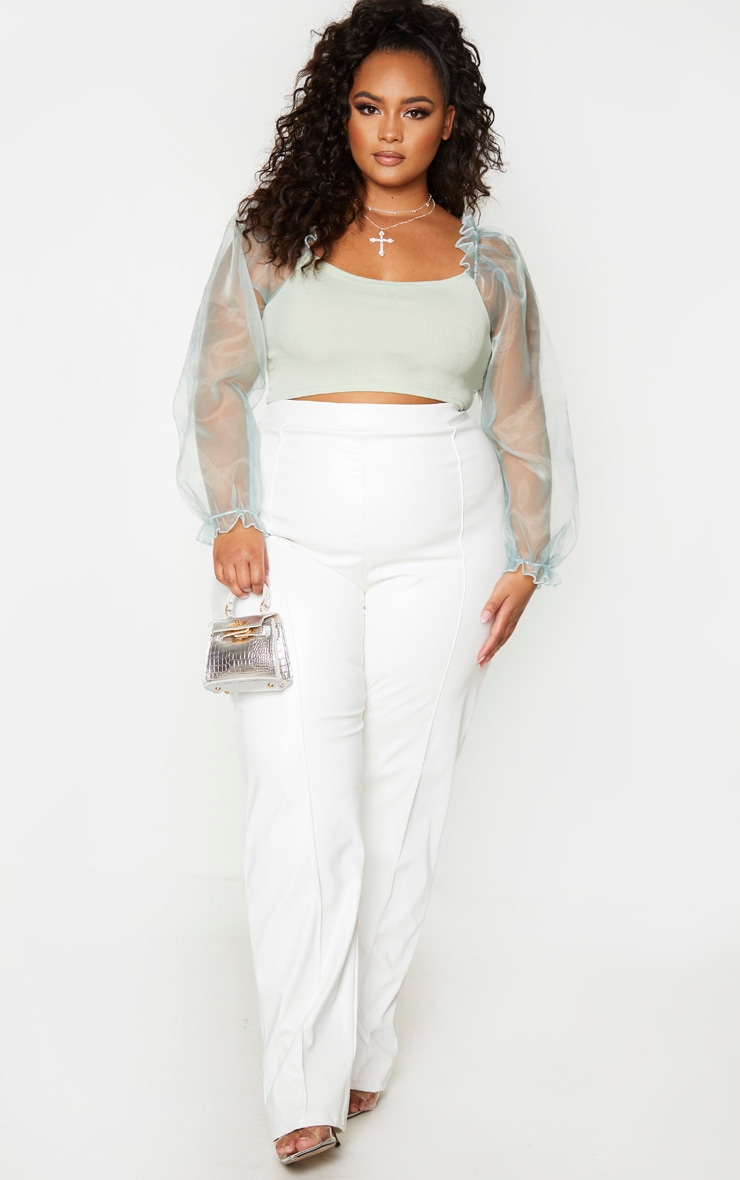 Plus Sage Green Organza Long Sleeve Top