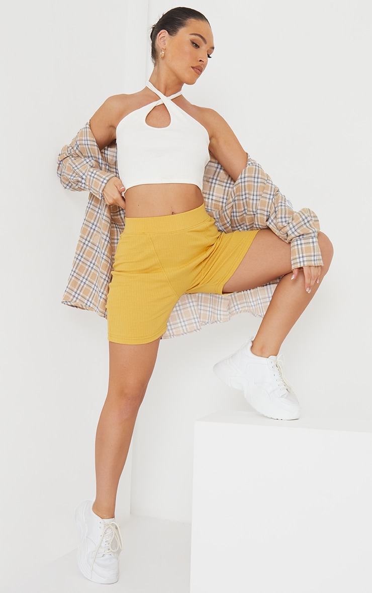 Ochre Structured Rib Seam Detail Shorts image 1