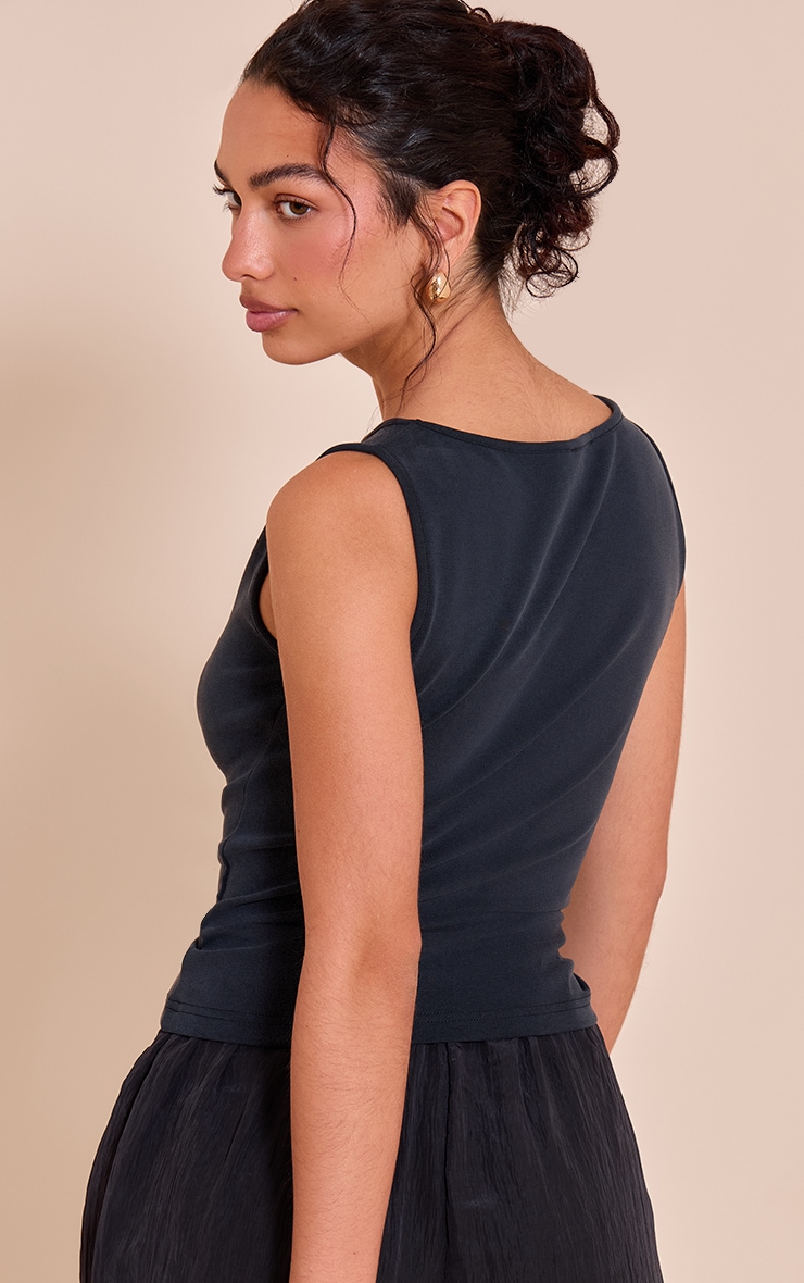 Black Premium Soft Touch Boat Neck Vest Top image 2