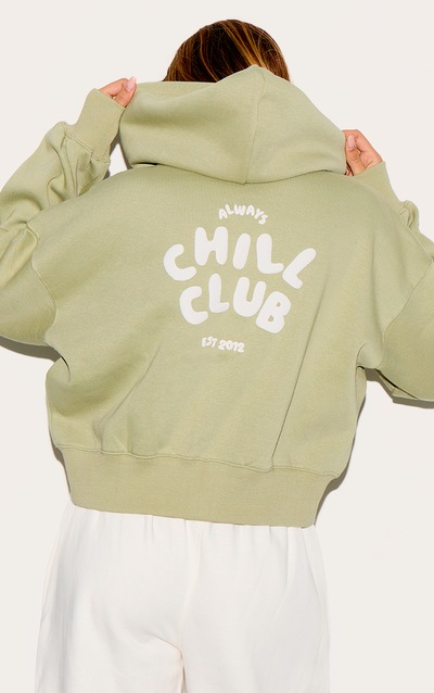 Pistachio Chill Club Puff Print Zip Up Jacket | Sweat | PrettyLittleThing USA